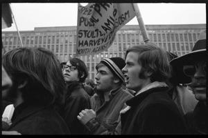 Anti-Vietnam War protesters marching in the streets during the Counter-inaugural demonstrations, 1969