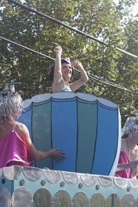 Parade marchers on a float : Provincetown Carnival parade