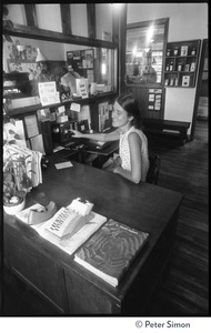 Receptionist at her desk, Erewhon Food Coop Farnsworth Street warehouse