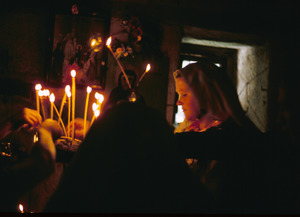 Candles lit inside Labuništa church