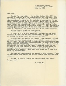 Letter from Judi Chamberlin to Fred Zimmerman