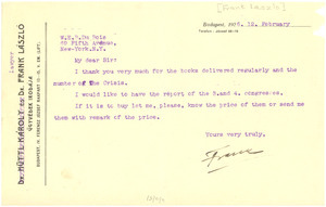 Letter from Frank Laszlo to W. E. B. Du Bois