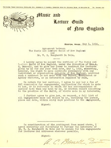 Agreement between the Music and Lecture Guild of New England and Dr. W. E. Burghardt Du Bois
