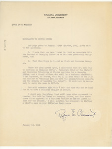 Memorandum from Rufus E. Clement to W. E. B. Du Bois