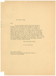 Letter from W. E. B. Du Bois to Jaques Cattell