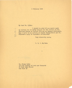 Letter from W. E. B. Du Bois to African Academy of Arts and Research