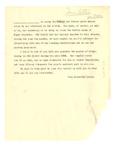 Form letter from Crisis to unidentified correspondent
