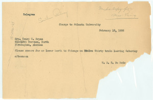 Telegram from W. E. B. Du Bois to Southern Railroad System