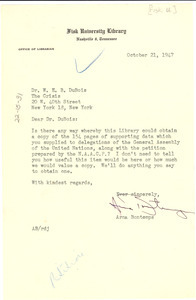 Letter from Fisk University Library to W. E. B. Du Bois