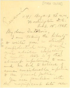 Letter from Coralie F. Cook to W. E. B. Du Bois