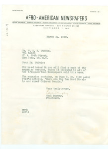 Letter from Afro-American Newspapers to W. E. B. Du Bois