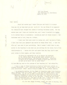 Letter from Ethel Ray Nance to W. E. B. Du Bois