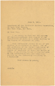 Letter from W. E. B. Du Bois to secretary of the Juilliard Musical Foundation