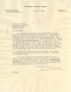 Letter from Thomas E. Drake to W. E. B. Du Bois