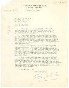 Letter from Ben N. Azikiwe to W. E. B. Du Bois