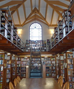 Merrick Public Library: interior view of book stacks and mezzanine