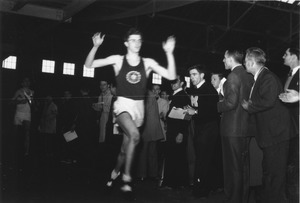 Donald Parker at the finish line indoors