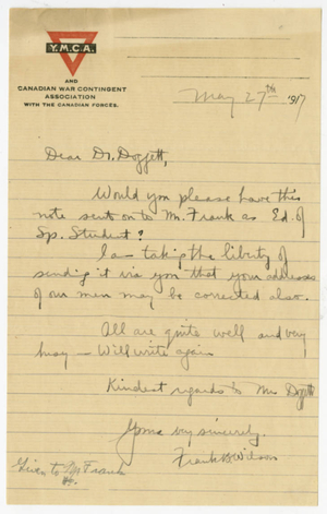 Letter from Frank B. Wilson to Laurence L. Doggett (May 27, 1917)
