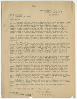 Transcribed letter by Frank B. Wilson to Laurence L. Doggett (October 14, 1917)