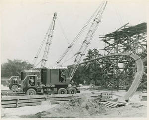 First Truss of the Memorial Field House at Springfield College going up, 1947