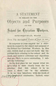 Purpose of the School for Christian Workers, by David Allen Reed