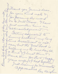 Note from Raymond Kaighn to Jennie Cournoyer (August 5, 1948)