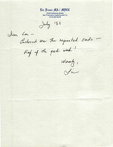 Correspondence from Lin Fraser to Lou Sullivan (July 1988)