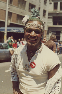 Marsha P. Johnson at Christopher Street Liberation Day Parade, 1981