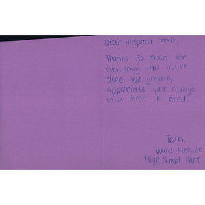 Card from Ward Melville High School