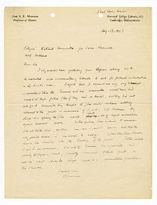 Letter from S.E. [Samuel Eliot] Morison to Sacco-Vanzetti Defense Committee, August 19, 1927