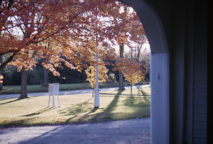 The flagpole and Weather Station Shelter seen from the breezeway at 336 Bulkley St. Williamstown, MA.