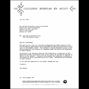 Correspondence between IBA and Boston Fair Housing Commission.