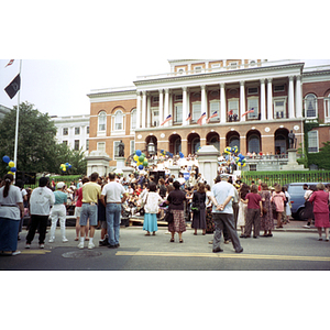 Crowd at an event outside the Massachusetts State House
