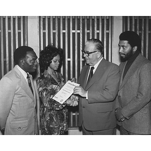 President Knowles presents Sandra Fulton with the Afro-American Institute Martin Luther King Scholarship