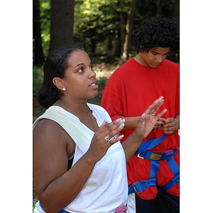 Ana Hidalgo speaks at the Torch Scholars Project Adventure Ropes Course