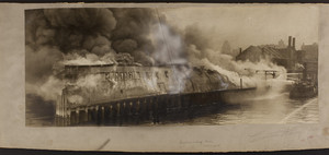 Panoramic view of Central Wharf fire, Nov. 7, 1933
