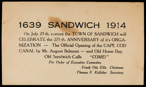 Sandwich 275th Anniversary Celebration advertisement