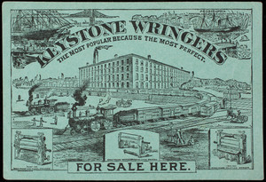 Trade card, Keystone Wringers for sale here, manufactured by F.F. Adams & Company, Erie, Pennsylvania
