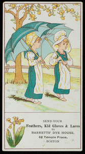 Trade card for Barretts' Dye House, 52 Temple Place, Boston, Mass., undated