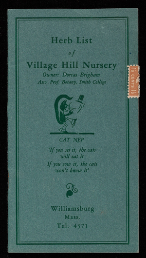 Herb list of Village Hill Nursery, Williamsburg, Mass.