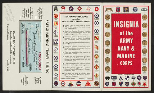 Insignia of the Army, Navy & Marine Corps, Cambridge Savings Bank, Harvard Square, Cambridge, Mass., 1943