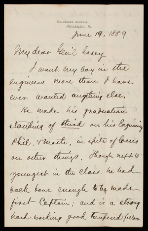 D. W. Flagler to Thomas Lincoln Casey, June 19, 1889