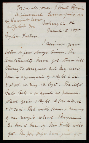 Thomas Lincoln Casey to General Silas Casey, March 2, 1875