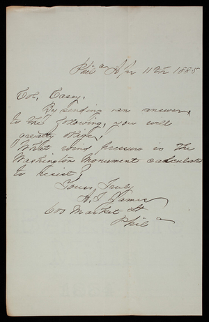 A. T. James to Thomas Lincoln Casey, April 11, 1885