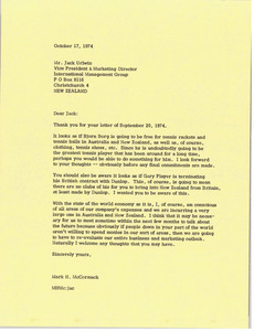 Letter from Mark H. McCormack to Jack Urlwin
