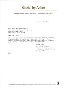 Letter from Asher Company to Mary Ann Badalamenti