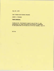 Memorandum from Judy A. Chilcote to Alastair J. Johston and John Webber