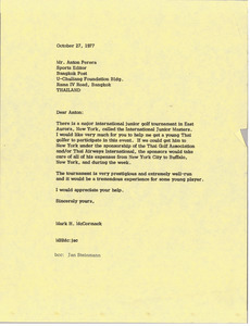 Letter from Mark H. McCormack to Anotn Perera