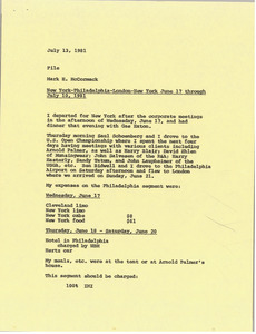 Memorandum from Mark H. McCormack to travel file