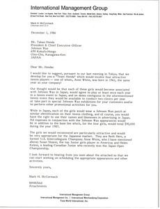 Letter from Mark H. McCormack to Takao Honda